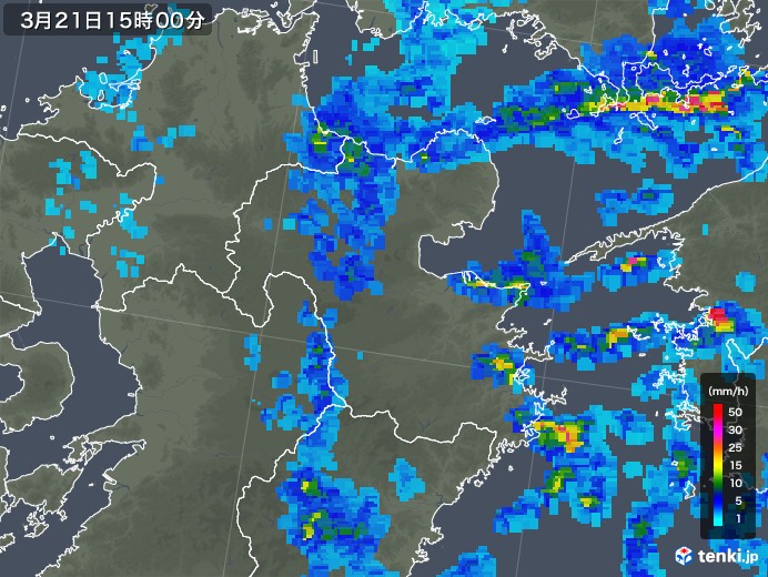 大分県の雨雲レーダー(2018年03月21日)