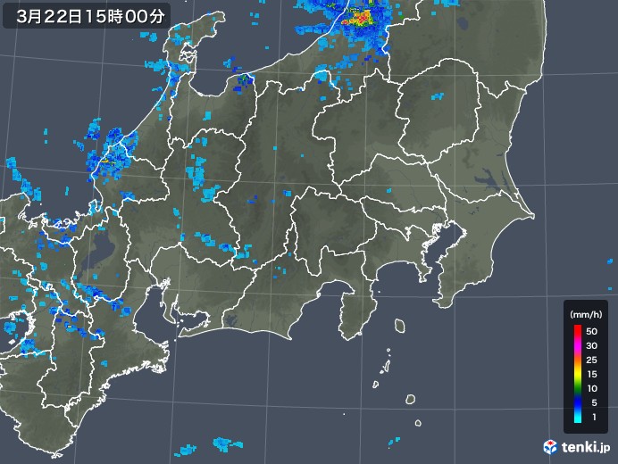 関東・甲信地方の雨雲レーダー(2018年03月22日)