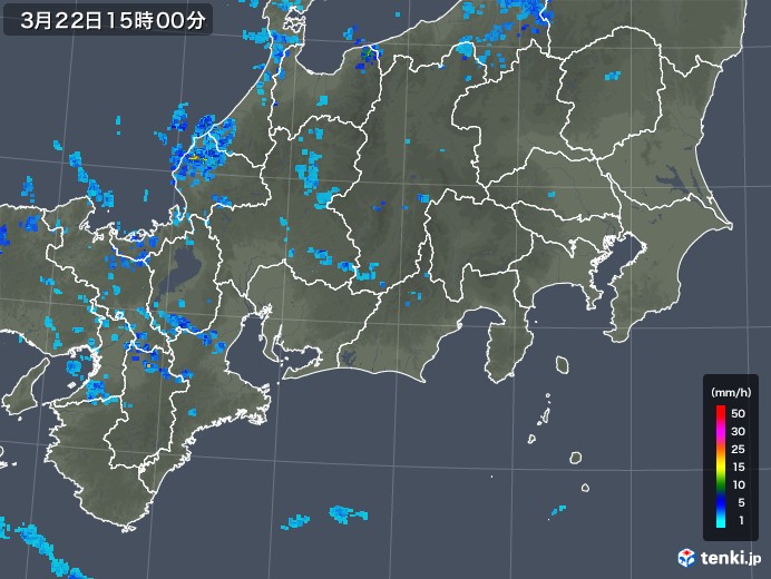 東海地方の雨雲レーダー(2018年03月22日)