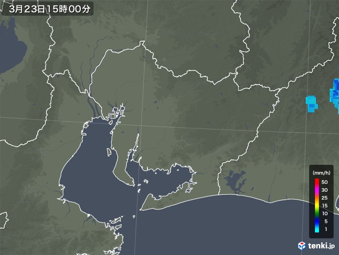 愛知県の雨雲レーダー(2018年03月23日)