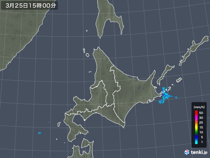 北海道地方の雨雲レーダー(2018年03月25日)