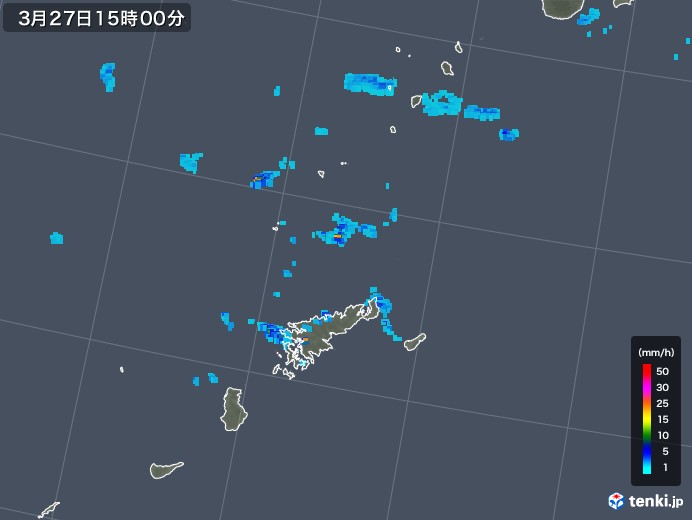 奄美諸島(鹿児島県)の雨雲レーダー(2018年03月27日)