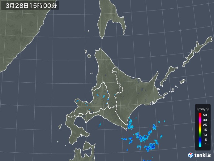 北海道地方の雨雲レーダー(2018年03月28日)