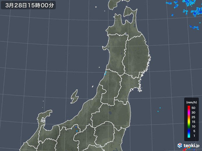 東北地方の雨雲レーダー(2018年03月28日)