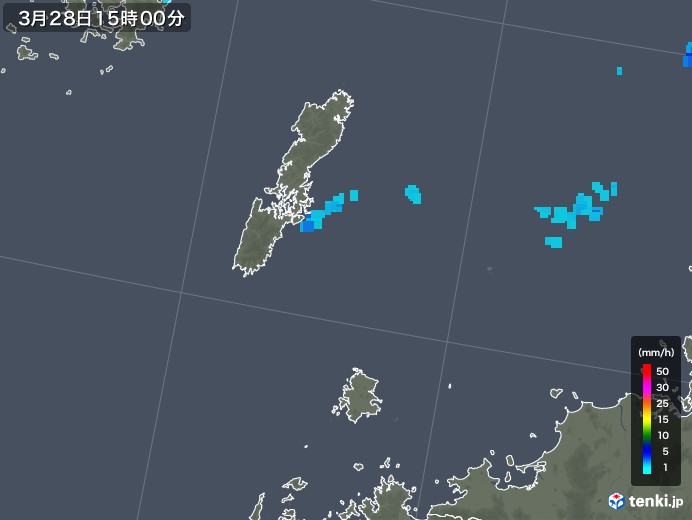 壱岐・対馬(長崎県)の雨雲レーダー(2018年03月28日)