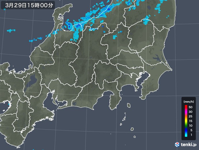 関東・甲信地方の雨雲レーダー(2018年03月29日)
