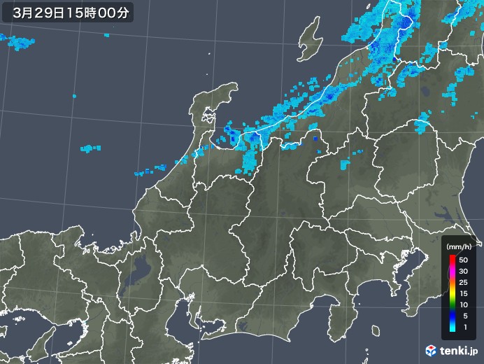 北陸地方の雨雲レーダー(2018年03月29日)