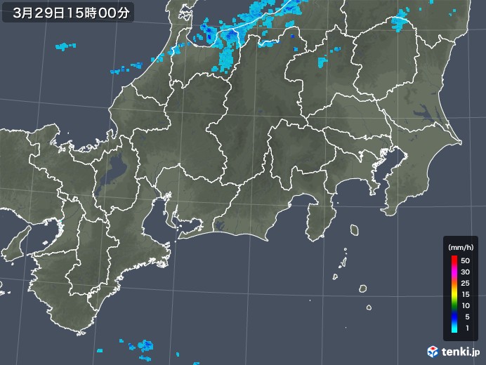 東海地方の雨雲レーダー(2018年03月29日)