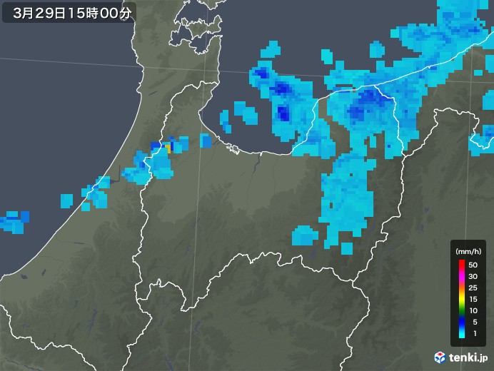 富山県の雨雲レーダー(2018年03月29日)