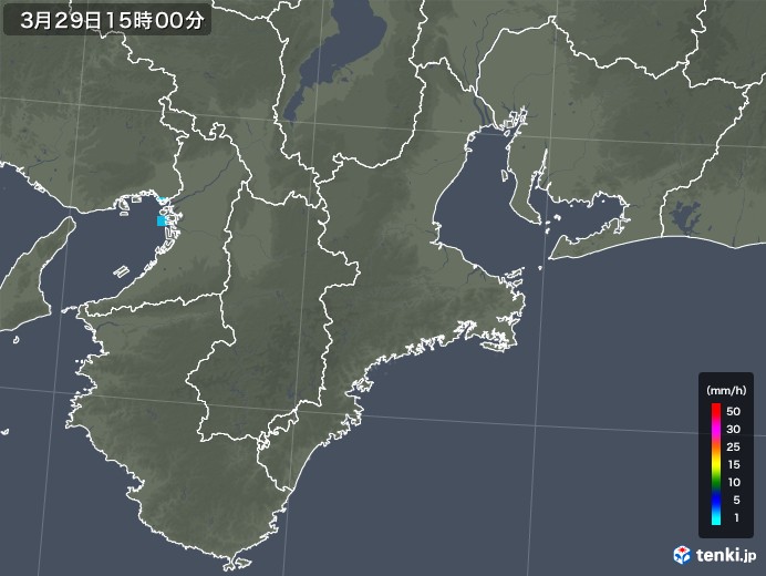 三重県の雨雲レーダー(2018年03月29日)