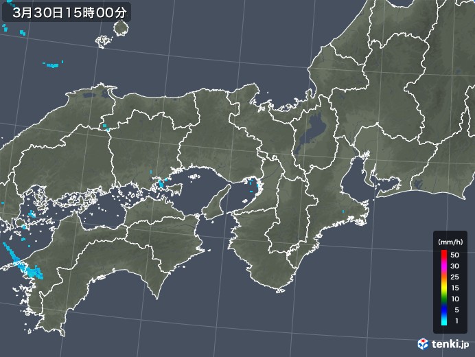 近畿地方の雨雲レーダー(2018年03月30日)