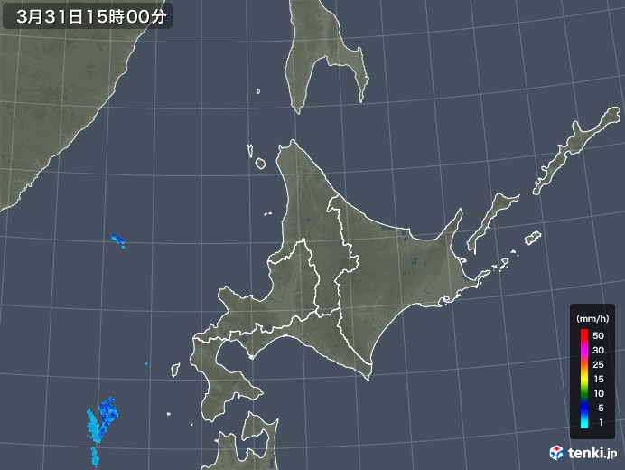 北海道地方の雨雲レーダー(2018年03月31日)