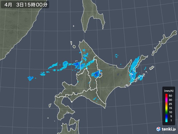 北海道地方の雨雲レーダー(2018年04月03日)