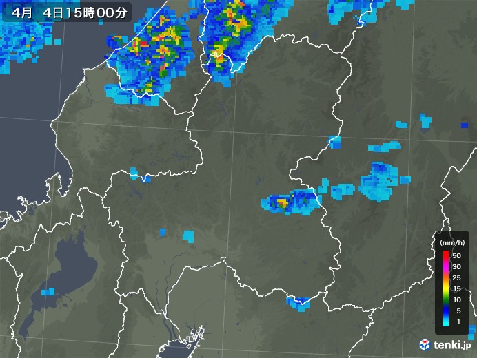 岐阜県の雨雲レーダー(2018年04月04日)