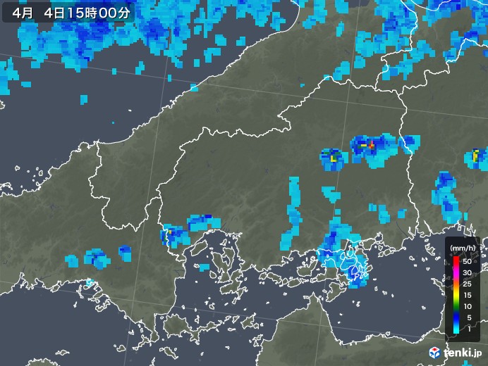 広島県の雨雲レーダー(2018年04月04日)