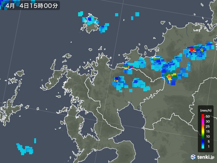 佐賀県の雨雲レーダー(2018年04月04日)