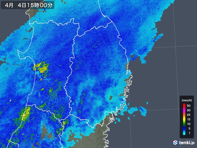 岩手県の雨雲レーダー(2018年04月04日)