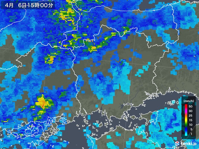 岡山県の雨雲レーダー(2018年04月06日)