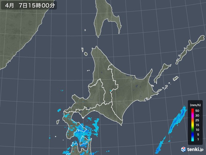北海道地方の雨雲レーダー(2018年04月07日)