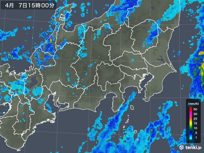 関東・甲信地方の雨雲レーダー(2018年04月07日)