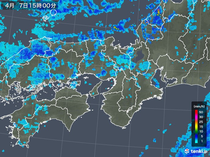 近畿地方の雨雲レーダー(2018年04月07日)