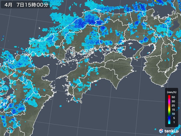 四国地方の雨雲レーダー(2018年04月07日)