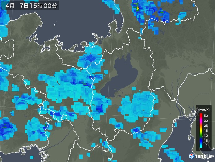 滋賀県の雨雲レーダー(2018年04月07日)