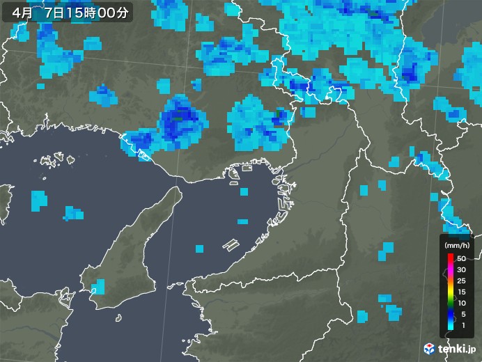 大阪府の雨雲レーダー(2018年04月07日)