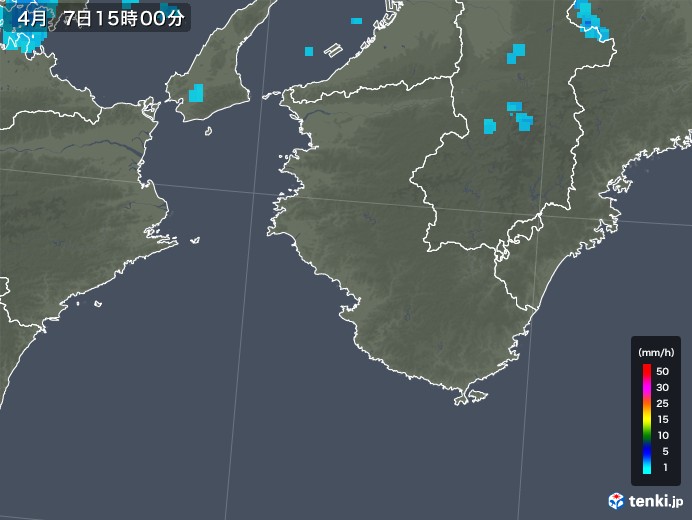 和歌山県の雨雲レーダー(2018年04月07日)