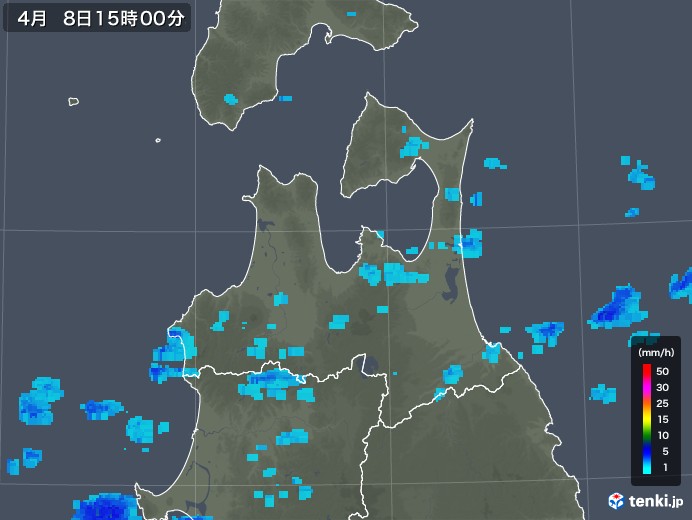 青森県の雨雲レーダー(2018年04月08日)
