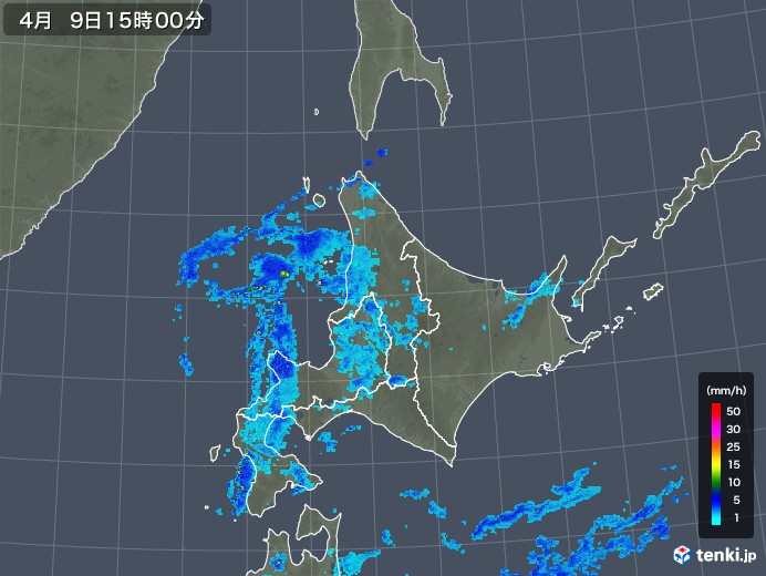 北海道地方の雨雲レーダー(2018年04月09日)