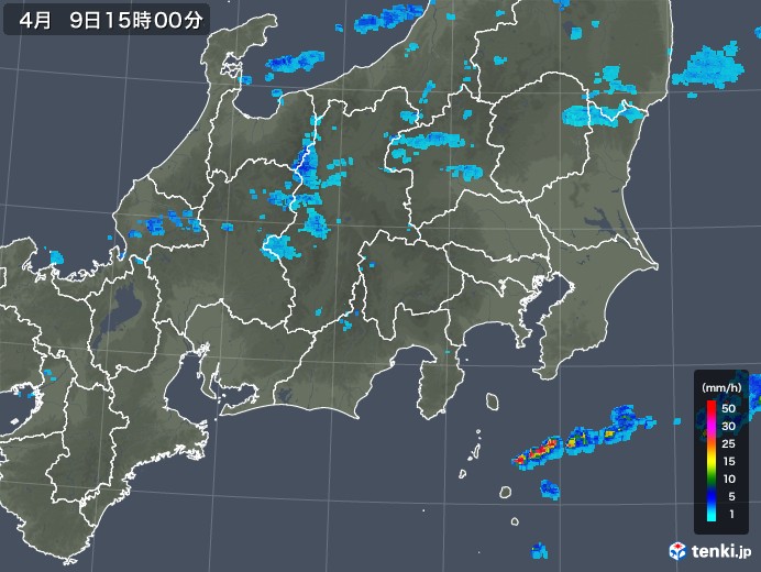 関東・甲信地方の雨雲レーダー(2018年04月09日)