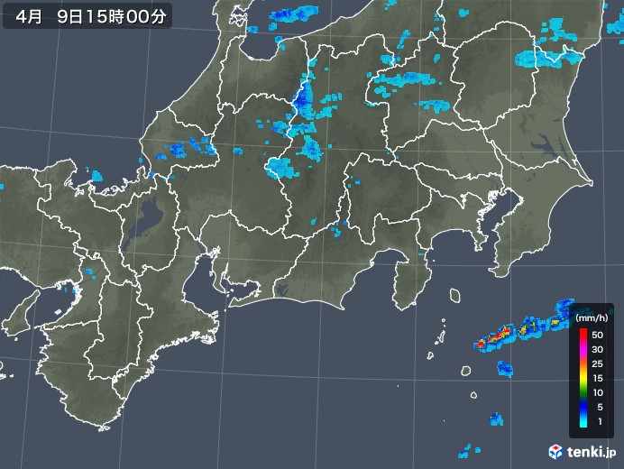 東海地方の雨雲レーダー(2018年04月09日)