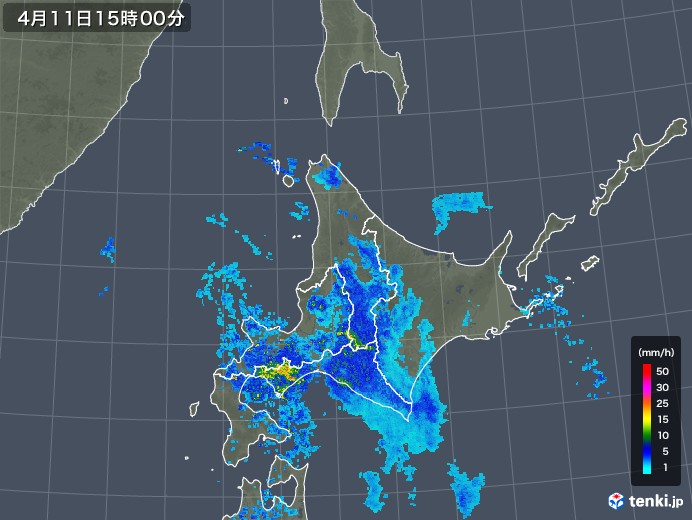 北海道地方の雨雲レーダー(2018年04月11日)
