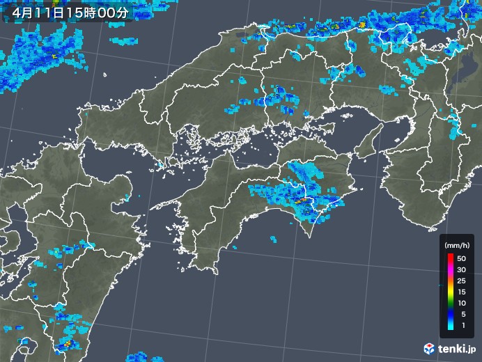 四国地方の雨雲レーダー(2018年04月11日)