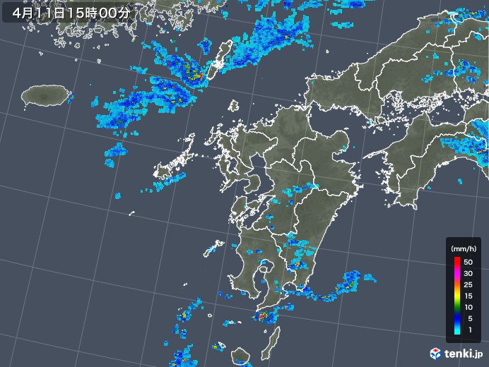 九州地方の雨雲レーダー(2018年04月11日)
