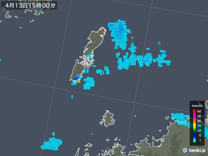 壱岐・対馬(長崎県)の雨雲レーダー(2018年04月13日)