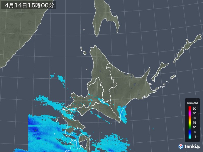 北海道地方の雨雲レーダー(2018年04月14日)