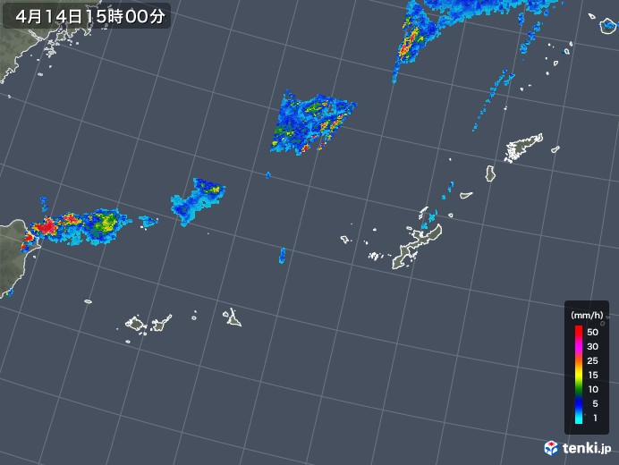 沖縄地方の雨雲レーダー(2018年04月14日)