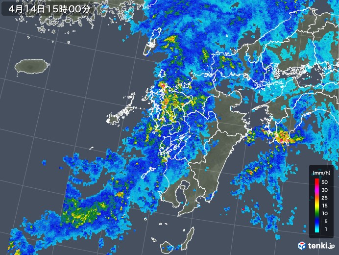 九州地方の雨雲レーダー(2018年04月14日)