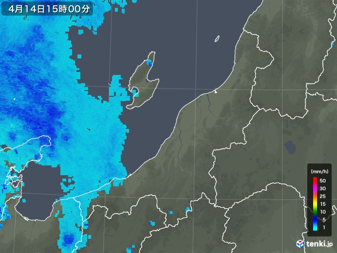 新潟県の雨雲レーダー(2018年04月14日)