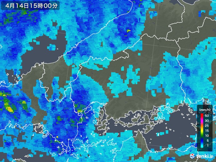 広島県の雨雲レーダー(2018年04月14日)