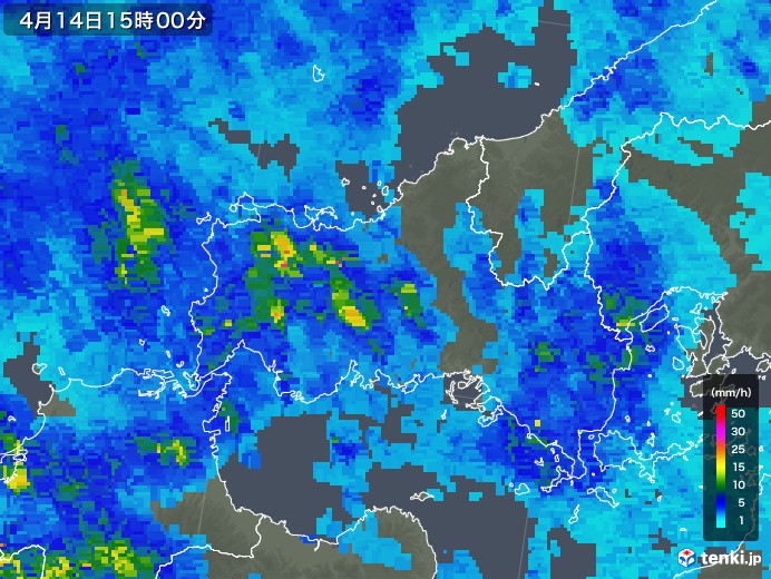 山口県の雨雲レーダー(2018年04月14日)