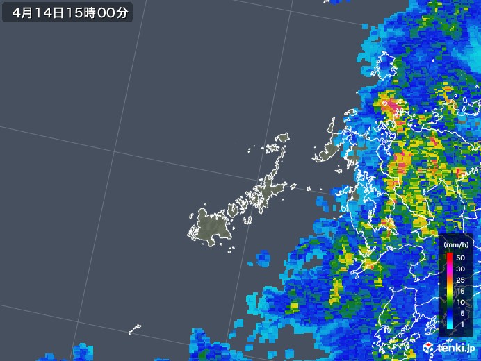 五島列島(長崎県)の雨雲レーダー(2018年04月14日)