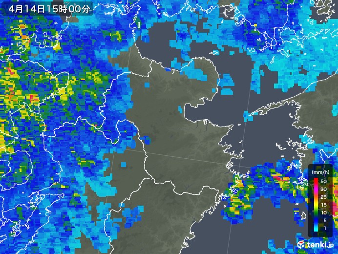 大分県の雨雲レーダー(2018年04月14日)