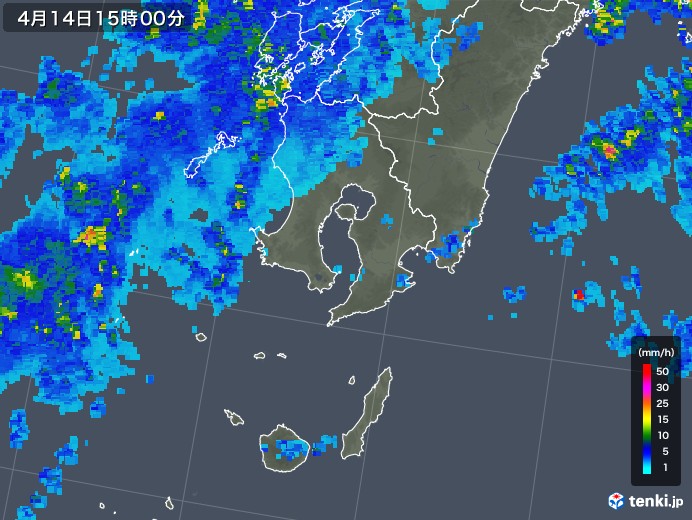 鹿児島県の雨雲レーダー(2018年04月14日)