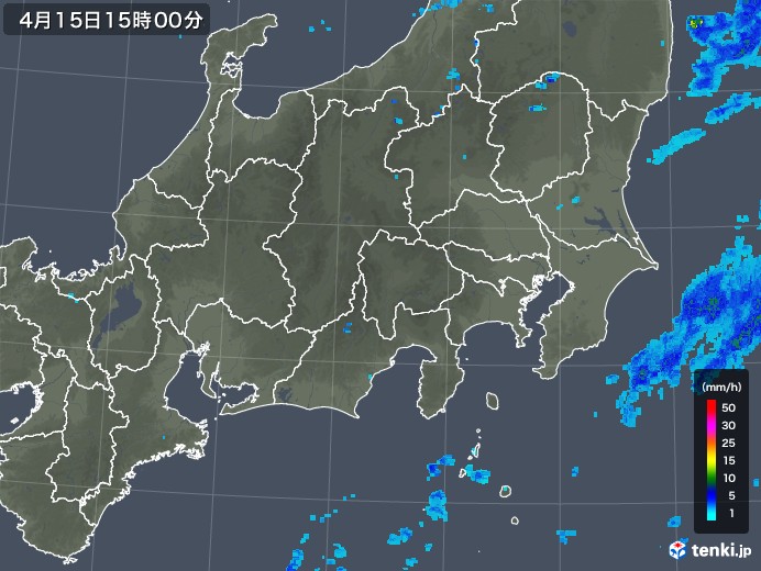 関東・甲信地方の雨雲レーダー(2018年04月15日)