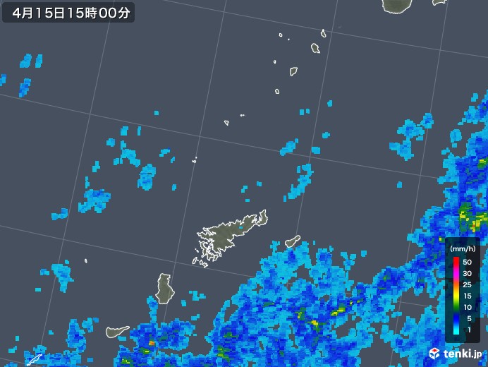 奄美諸島(鹿児島県)の雨雲レーダー(2018年04月15日)