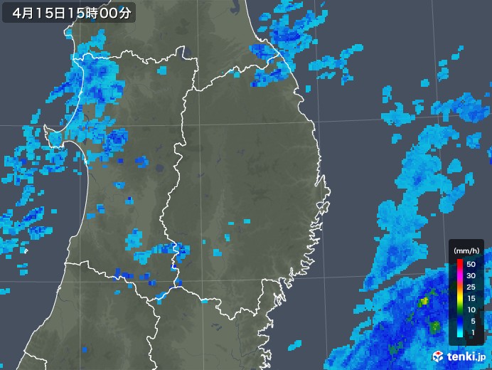 岩手県の雨雲レーダー(2018年04月15日)