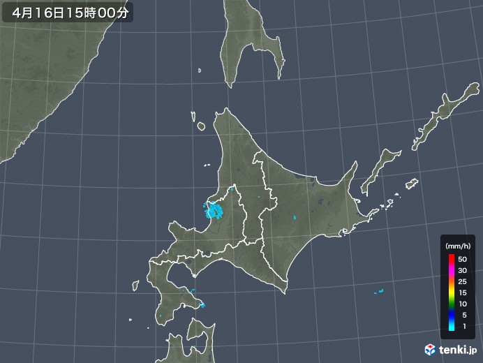 北海道地方の雨雲レーダー(2018年04月16日)